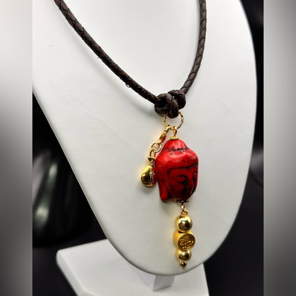 CALCITE BUDDHA’S HEAD NATURAL CHOKER NECKLACE size adjustable - Picture 4 of 10